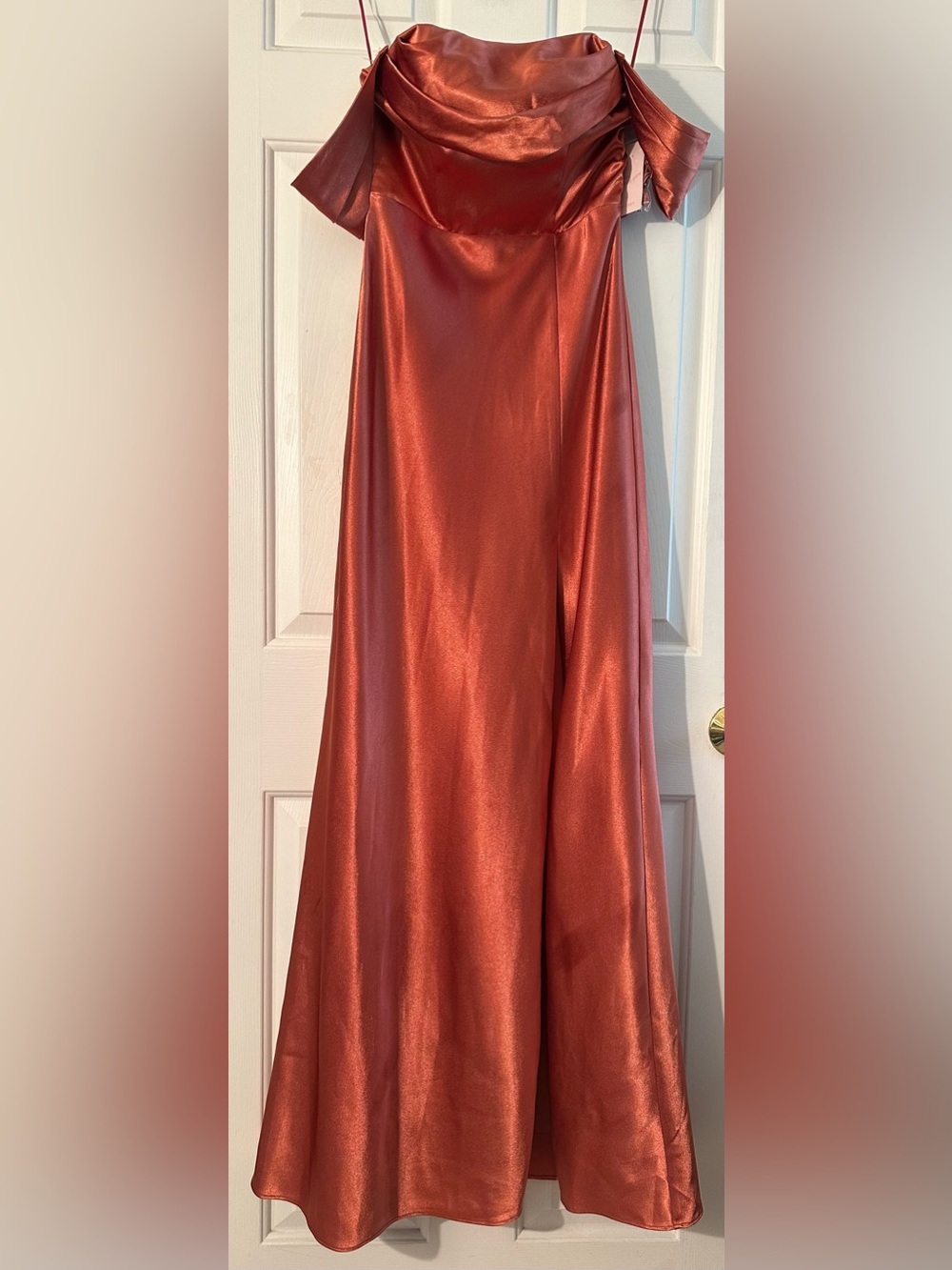 BIRDY GRAY XS Wedding Formal MIA Shiny Satin Maxi Dress Terracotta Convertible - Picture 12 of 16